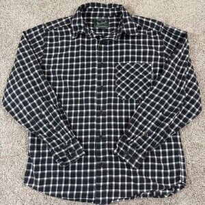 Woolrich Men's Plaid Flannel Button Down Shirt Black/White Size XL Tall EUC
